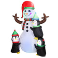 Decoración Hinchable Navideña para Exterior de 5.9FT Muñeco de Nieve y Pingüino, Decoración de Jardín con Luz LED Incorporada y Ventilador de Aire para Vacaciones de Invierno y Navidad.