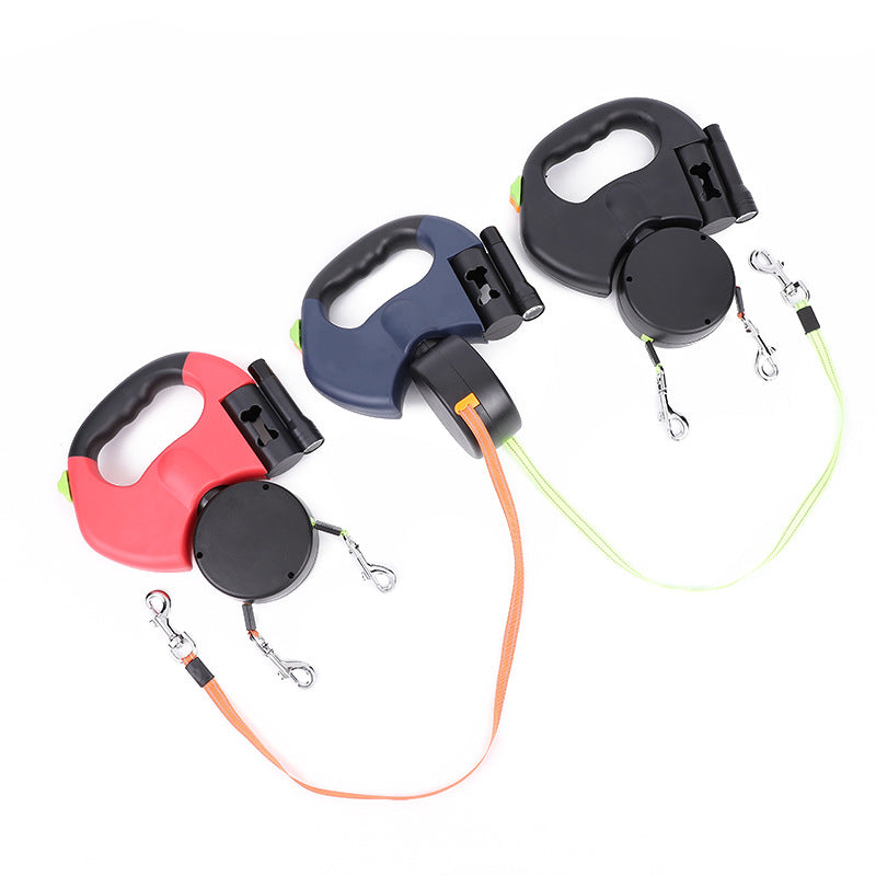 Dual Retractable Dog Leash with LED Flashlight — Walk 2 Dogs