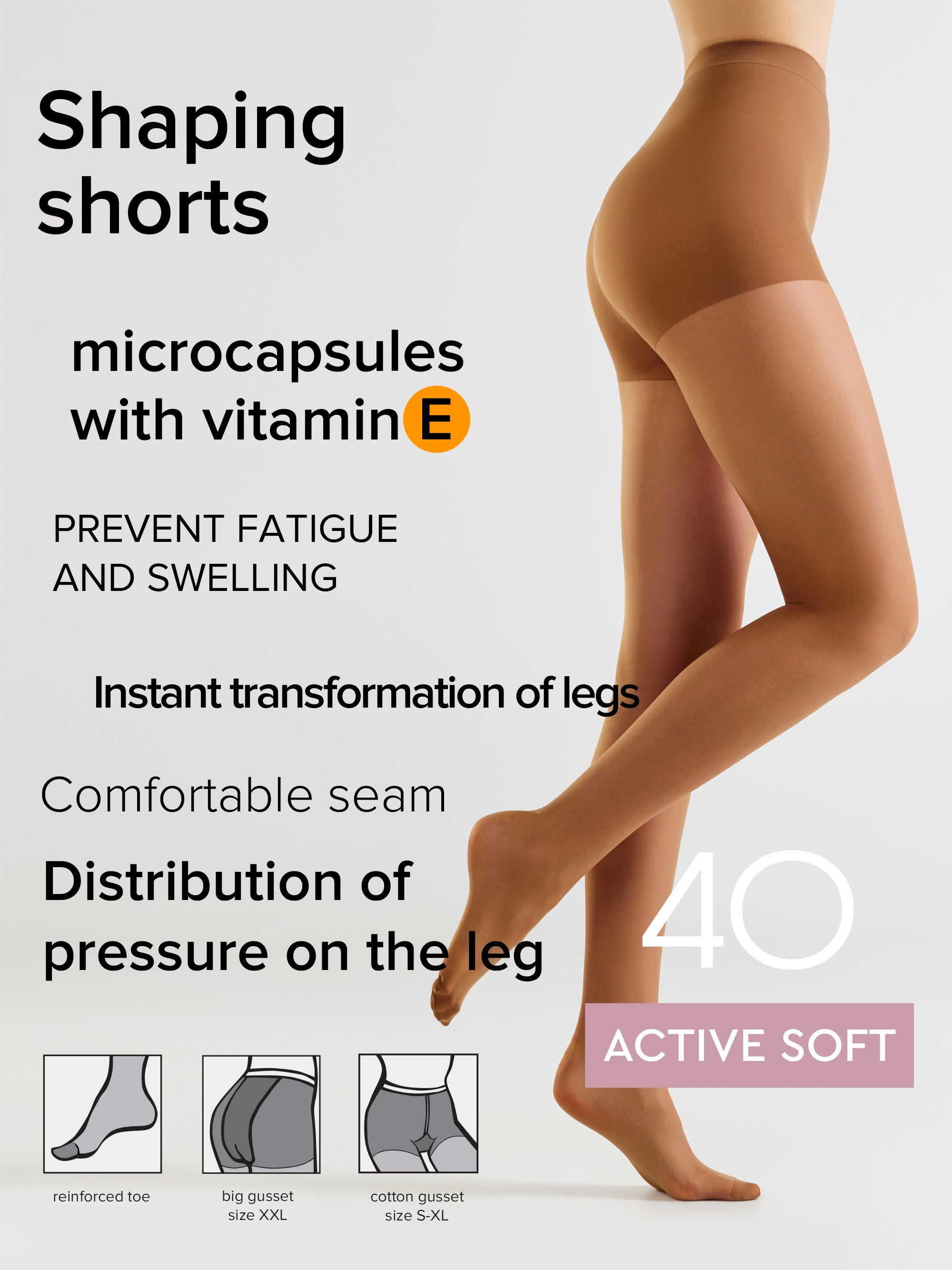 Medias Conte Active Soft 40 Denier - Soporte con efecto moldeador y Vitamina E