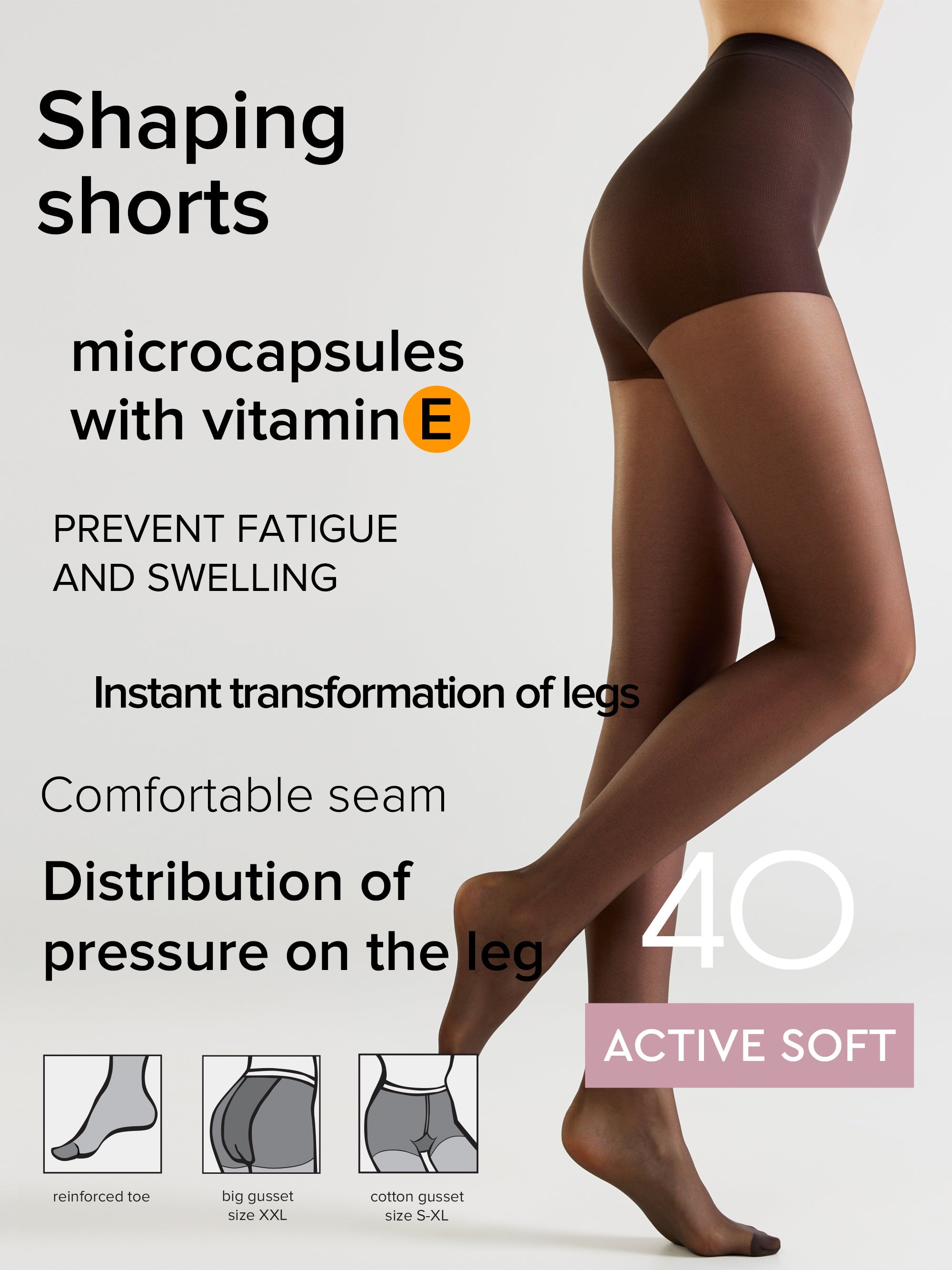 Medias Conte Active Soft 40 Denier - Soporte con efecto moldeador y Vitamina E