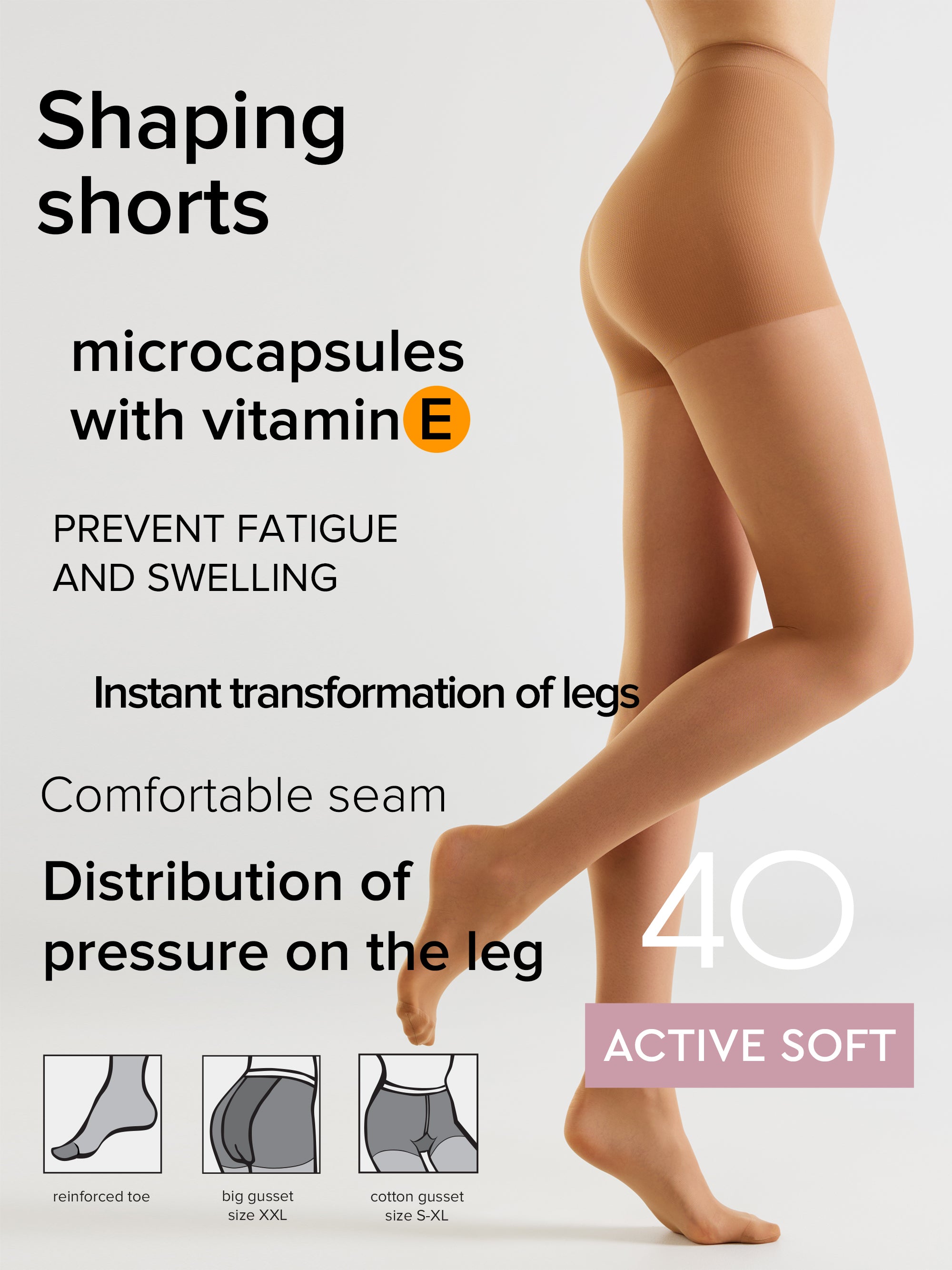 Medias Conte Active Soft 40 Denier - Soporte con efecto moldeador y Vitamina E
