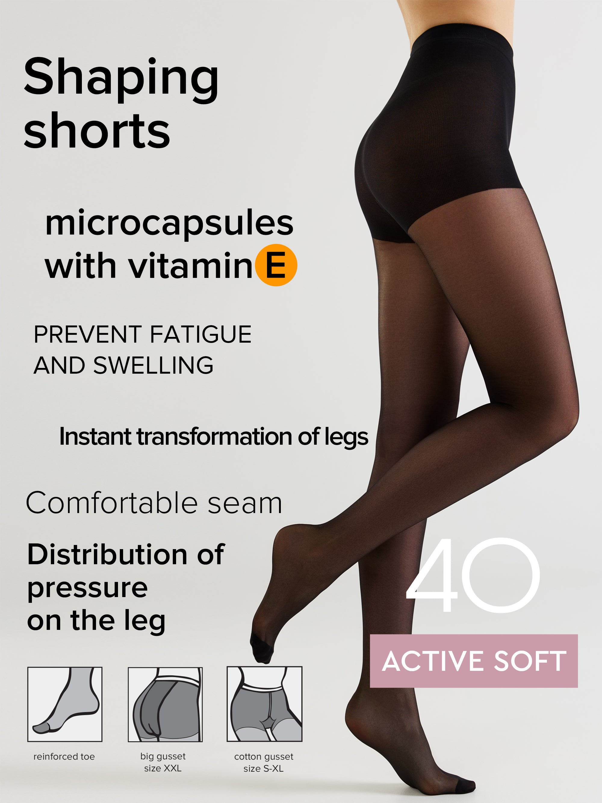 Medias Conte Active Soft 40 Denier - Soporte con efecto moldeador y Vitamina E