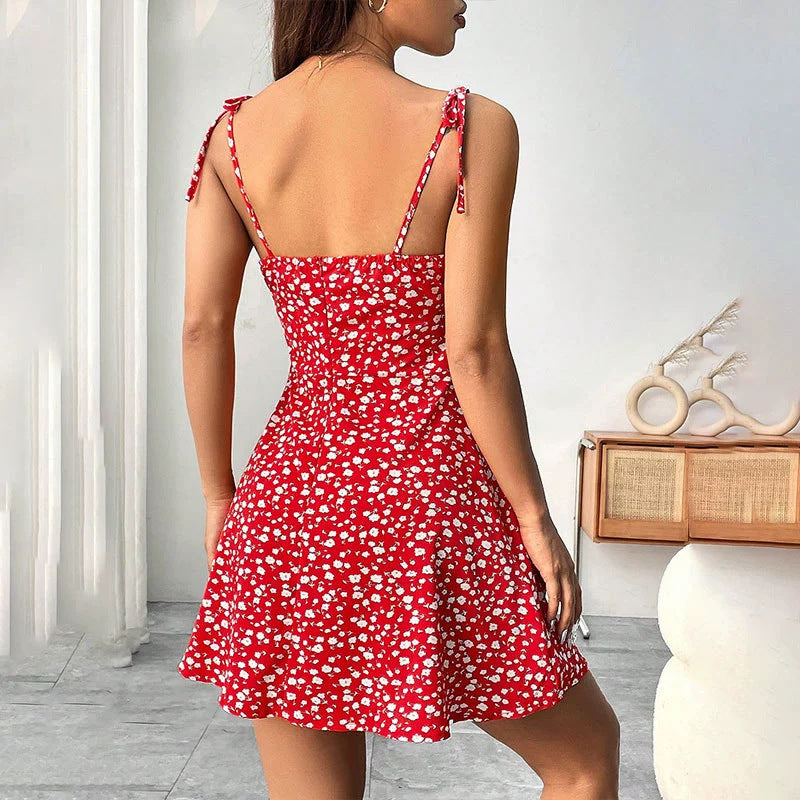 Minivestido acampanado floral para mujer — espalda abierta, 10 colores, de la XS a la XXL