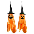 Paquete de 2 fantasmas colgantes con sombrero de mago, cara aterradora y sonriente, decoraciones colgantes para fiesta de Halloween, sombrero de mago de calabaza para alero, árbol, porche