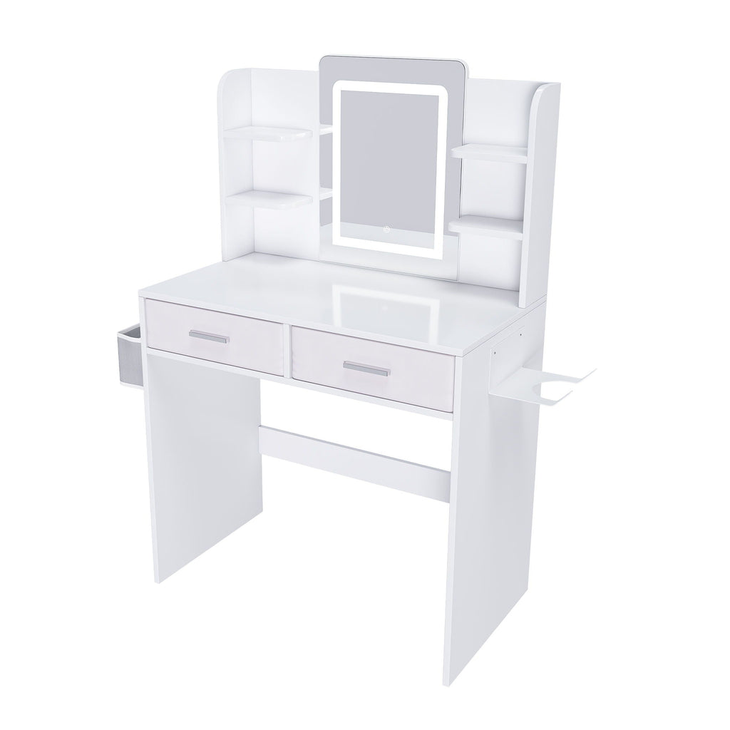 Elegante Tocador Espejo LED con Luces Ajustables, Cajones y Almacenamiento - Blanco