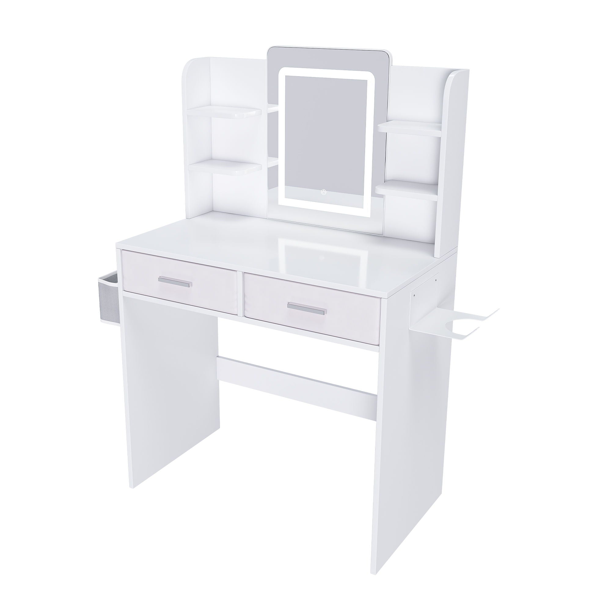 Elegante Tocador Espejo LED con Luces Ajustables, Cajones y Almacenamiento - Blanco