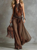 Leopard Print Sheer Wide-Leg Pants & Sleeveless Tank Top Set