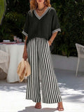 Women's Striped Tunic Top & Casual Trousers Two-Piece Set