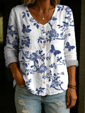Women's Plus-Size Printed Cardigan – Boho Loose Fit 3/4 Sleeve Top