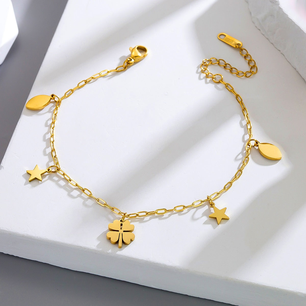 18k gold-plated four-petal bell flower pendant titanium steel anklet