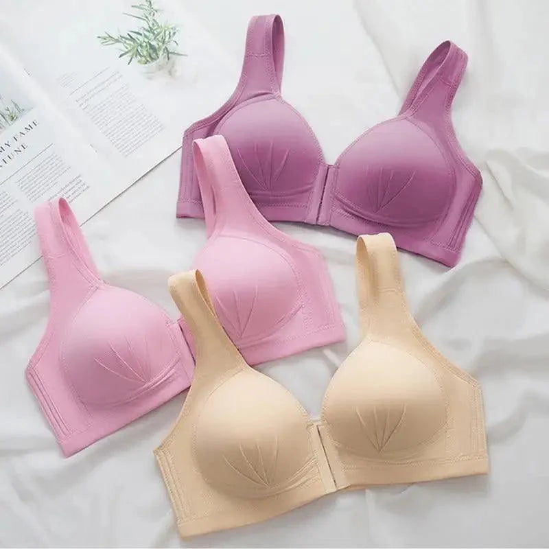 Sujetador cómodo sin costuras para mujer, a la moda, con realce, sin aros, lencería, bralette de copa completa, ropa interior de algodón, sujetador con cierre frontal.