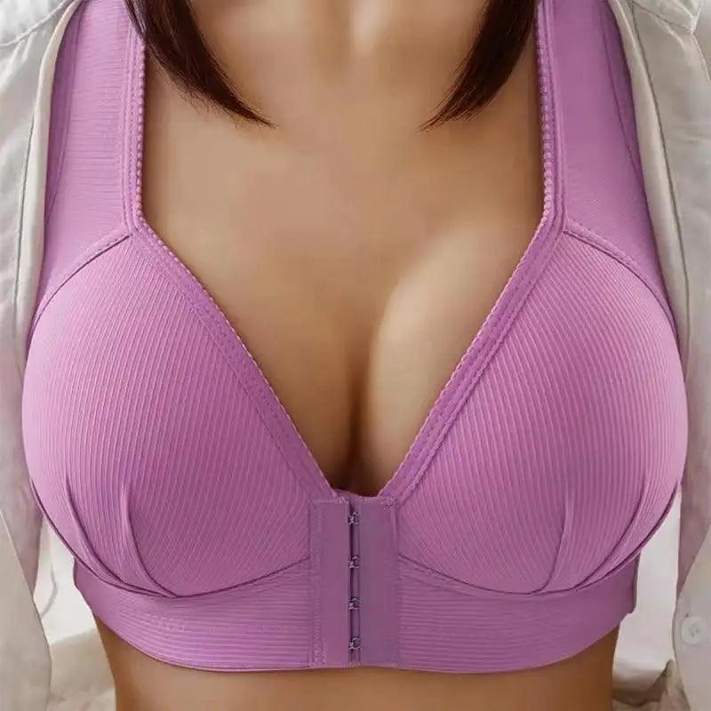 Sujetador cómodo sin costuras para mujer, a la moda, con realce, sin aros, lencería, bralette de copa completa, ropa interior de algodón, sujetador con cierre frontal.