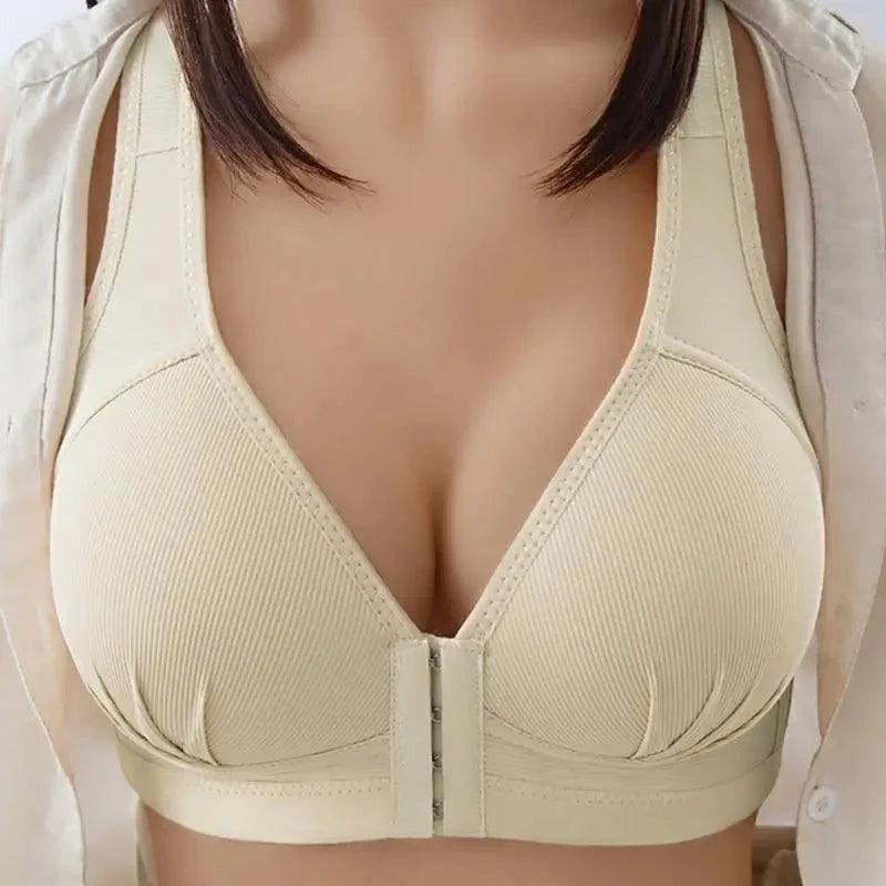 Sujetador cómodo sin costuras para mujer, a la moda, con realce, sin aros, lencería, bralette de copa completa, ropa interior de algodón, sujetador con cierre frontal.