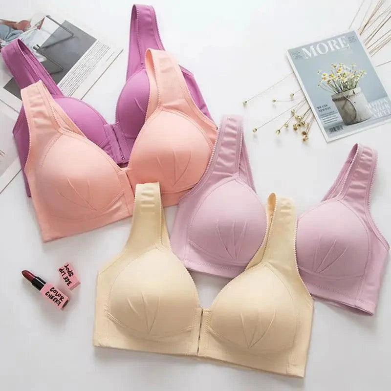Sujetador cómodo sin costuras para mujer, a la moda, con realce, sin aros, lencería, bralette de copa completa, ropa interior de algodón, sujetador con cierre frontal.
