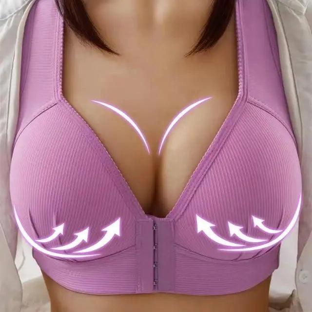 Sujetador cómodo sin costuras para mujer, a la moda, con realce, sin aros, lencería, bralette de copa completa, ropa interior de algodón, sujetador con cierre frontal.