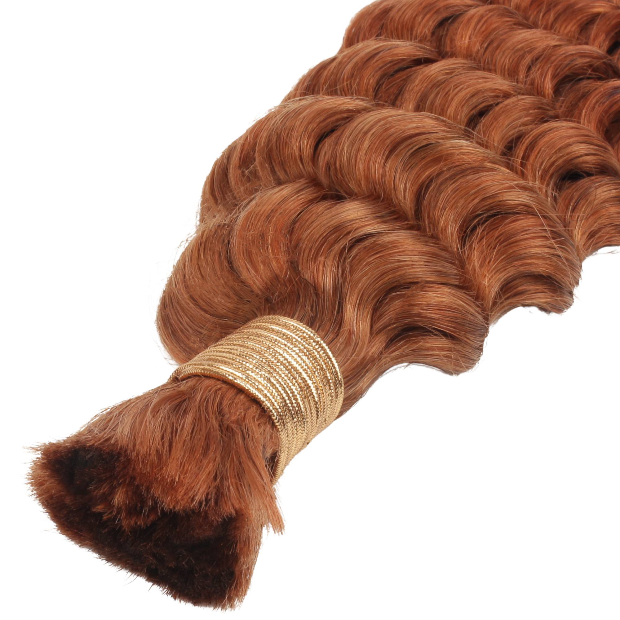 Pelo para trenzar 100 % humano a granel, ondulado profundo, color cobrizo 350