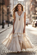 Loose Umbrella Skirt Sleeveless Maxi Dress | Cotton-Linen Style