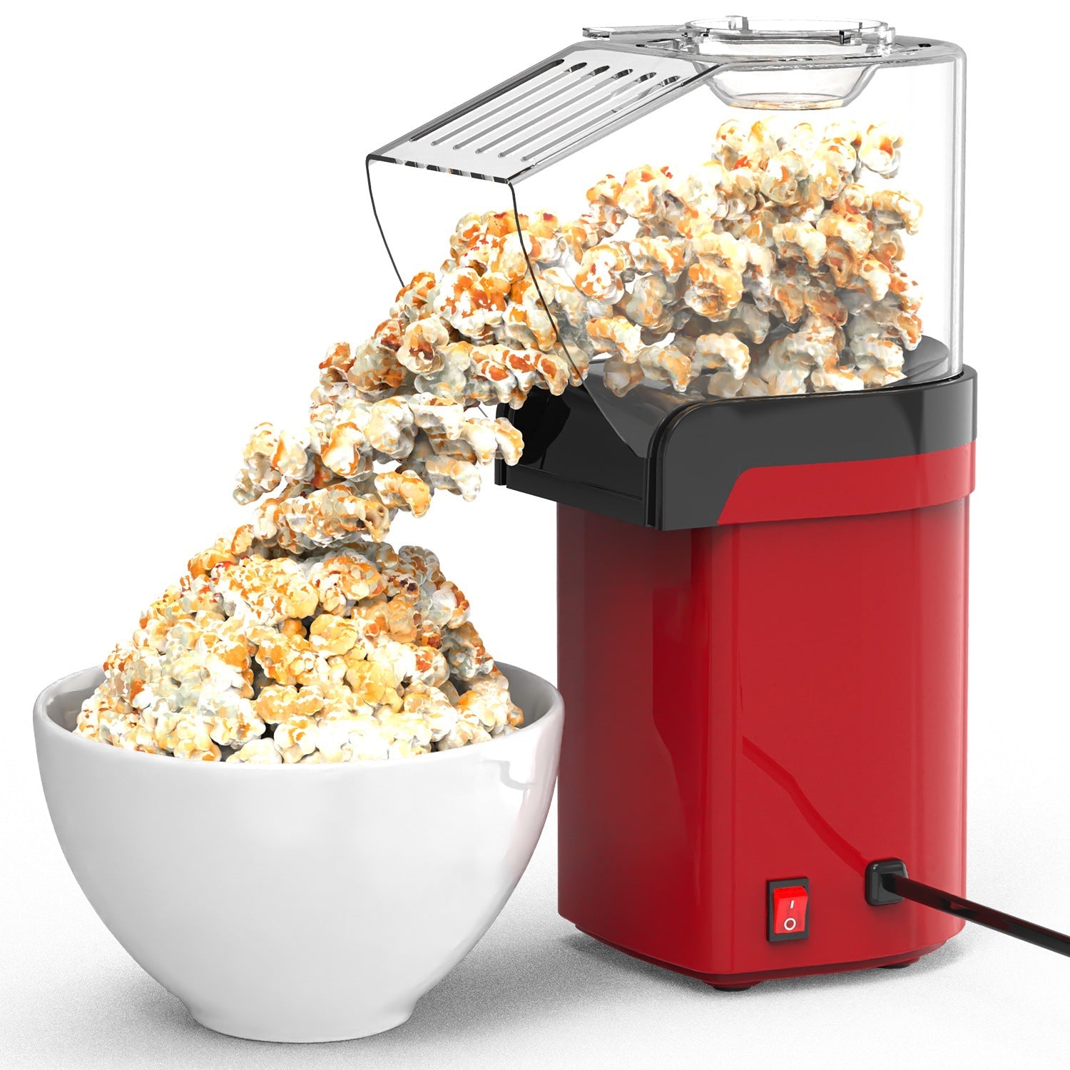 Máquina para hacer palomitas de maíz de aire caliente con taza medidora y calentador de mantequilla 1200W, sin aceite, fácil de usar, 8 tazas, mini máquina para hacer palomitas de maíz para el hogar