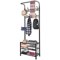 Mueble Recibidor de Metal Perchero Banco Zapatero con Almacenamiento de Zapatos de 3 Niveles y 18 Ganchos para Abrigos y Sombreros