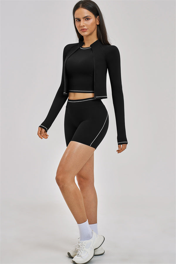 Conjunto de 3 piezas de chaqueta, top corto y pantalón corto Unbound