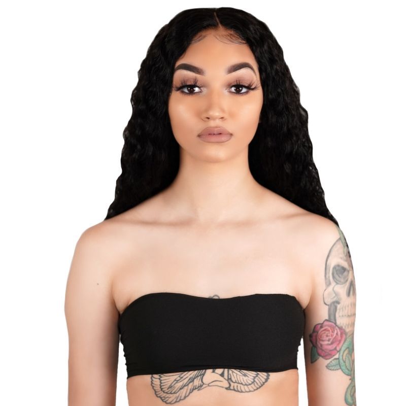 Peluca de cabello humano Deep Wave con encaje frontal transparente 13x4