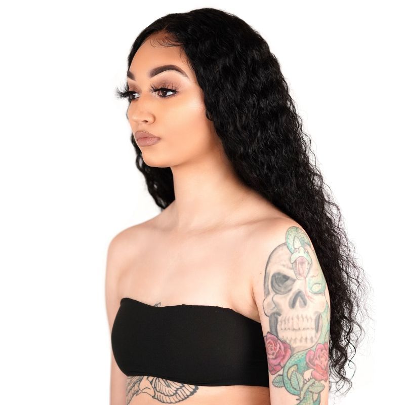 Peluca de cabello humano Deep Wave con encaje frontal transparente 13x4