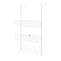 Organizador de ganchos para puerta, toallero de puerta con 5 ganchos y 2 cestas metálicas para estante de almacenamiento de baño, dormitorio, cocina