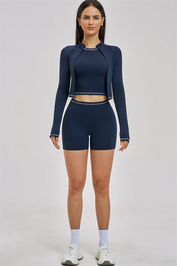 Conjunto de 3 piezas de chaqueta, top corto y pantalón corto Unbound