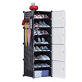 Zapatera organizadora de 8 niveles, estante de almacenamiento de zapatos apilable e independiente, torre de gabinete de zapatos de plástico con puertas transparentes para tacones, botas, pantuflas, entrada