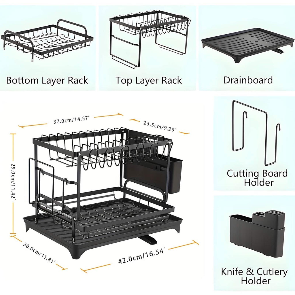 Estante escurreplatos metálico negro – 2 niveles / 3 niveles