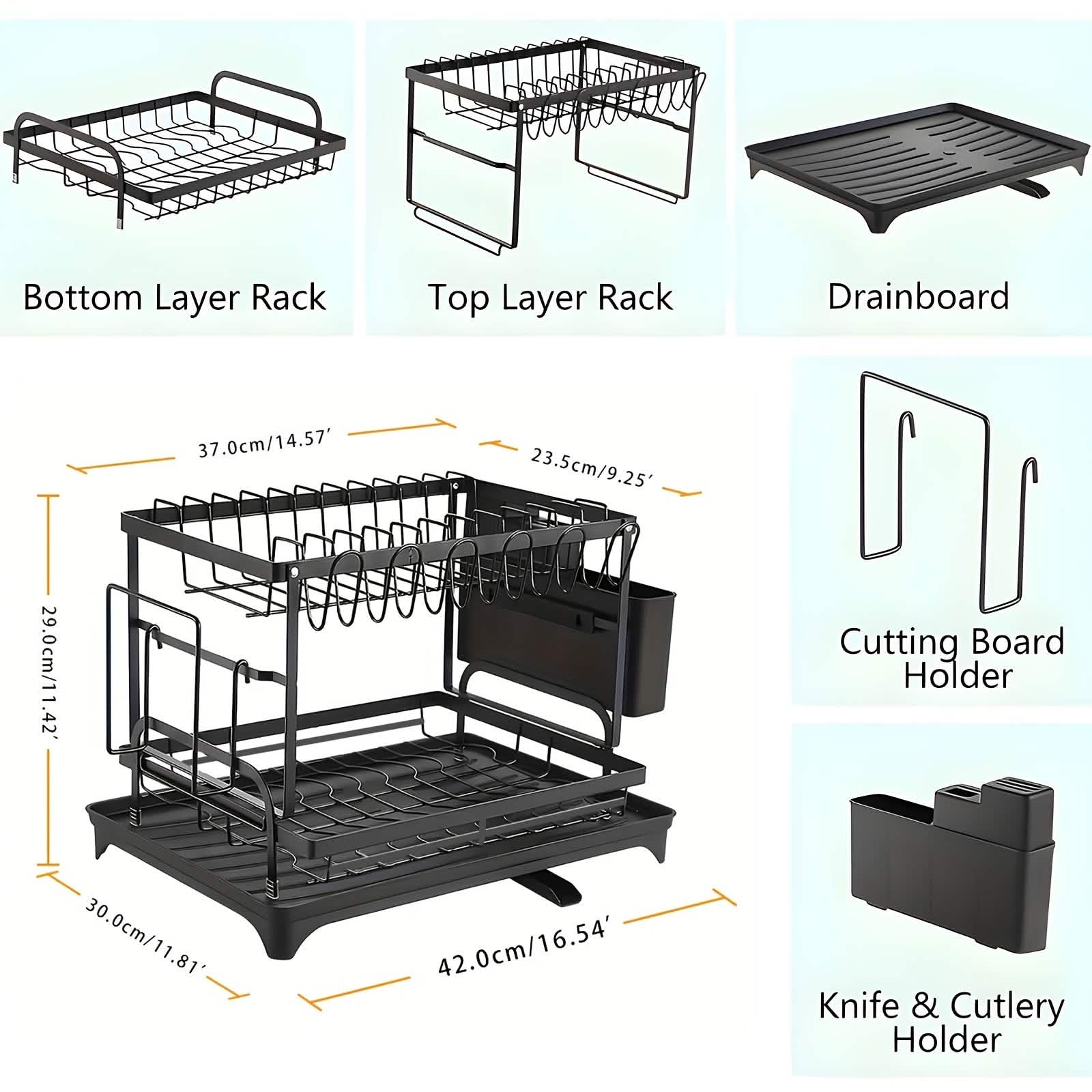 Estante escurreplatos metálico negro – 2 niveles / 3 niveles