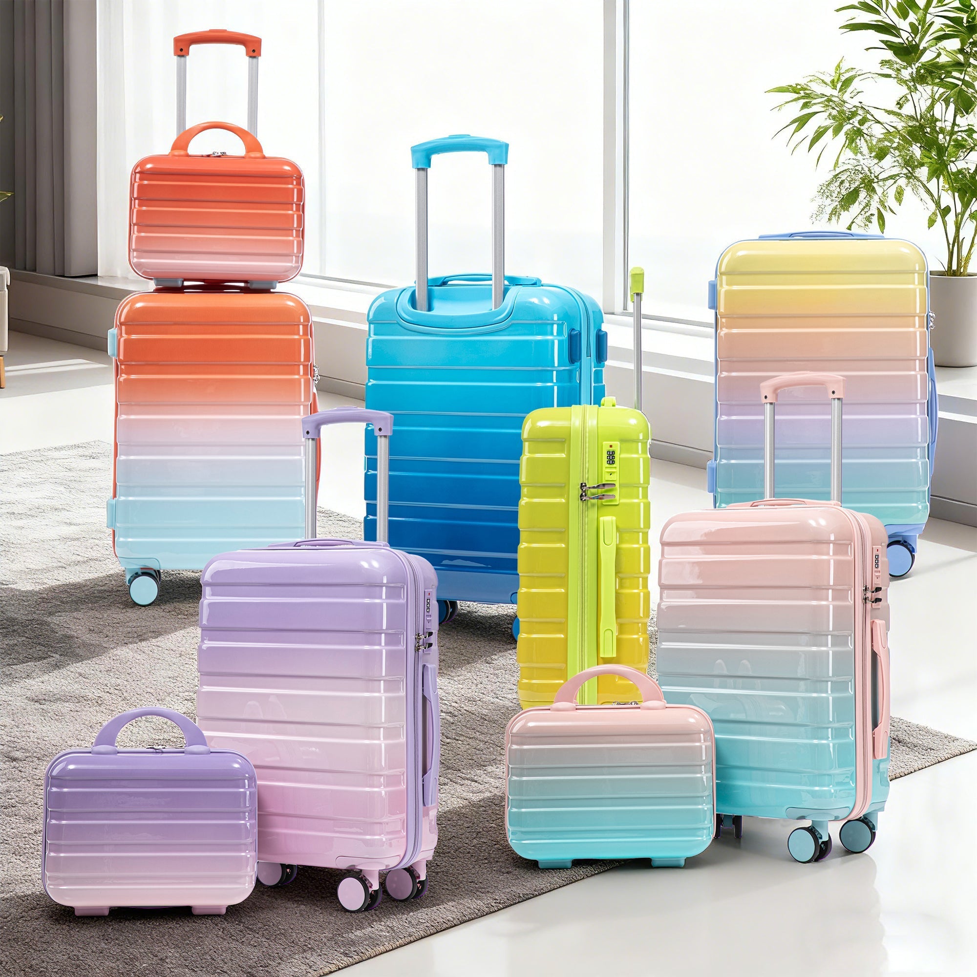 2 Pc PC Spinner Wheel Luggage Set with Gradient Color and Lock