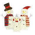 Decoración navideña de jardín de muñecos de nieve 2D de 3 piezas, familia de muñecos de nieve, decoración exterior con 60 luces LED amarillas cálidas, IP44 resistente al agua para interiores y exteriores en Navidad