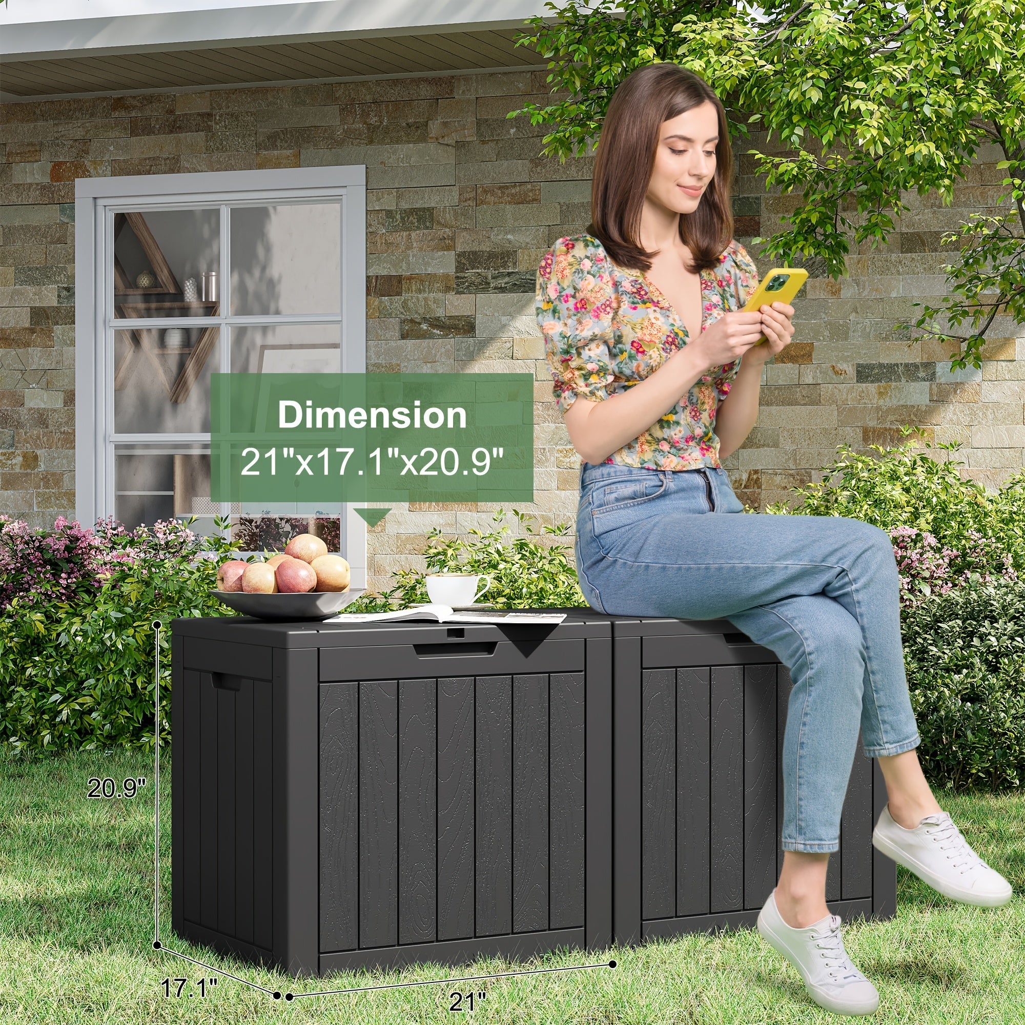 Arcón de almacenamiento de resina para exterior de 35 galones – Negro/Aspecto madera