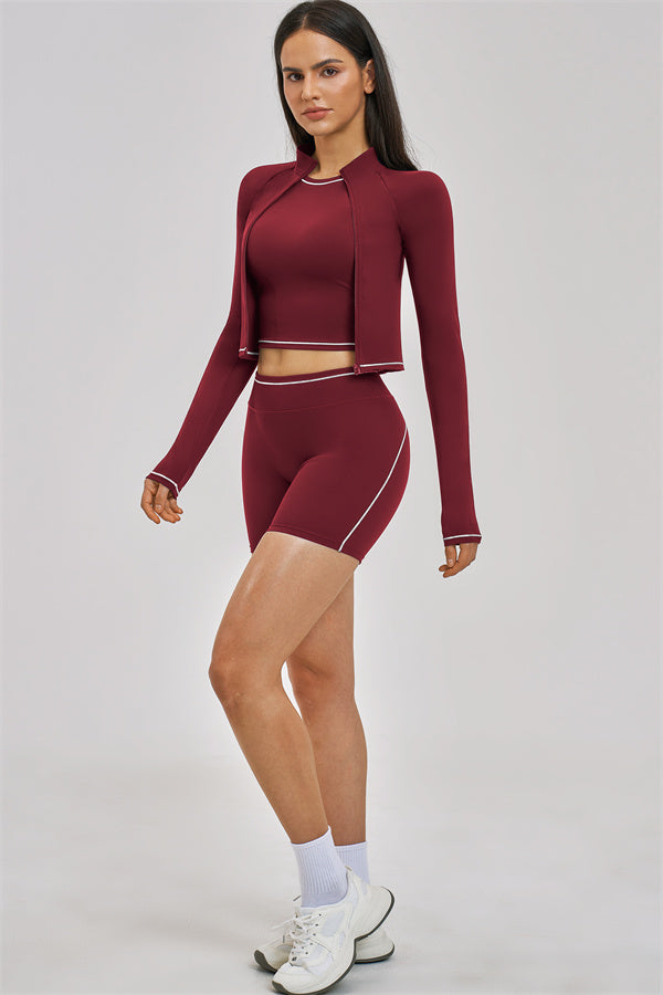 Conjunto de 3 piezas de chaqueta, top corto y pantalón corto Unbound