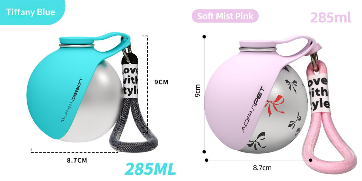 Dog Travel Water Bottle — Stainless Steel, Bowl + Waste Bag Dispenser