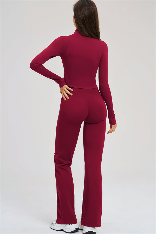 El conjunto de 3 piezas Sizzle Zip Jacket Sports Bra Flared Leggings