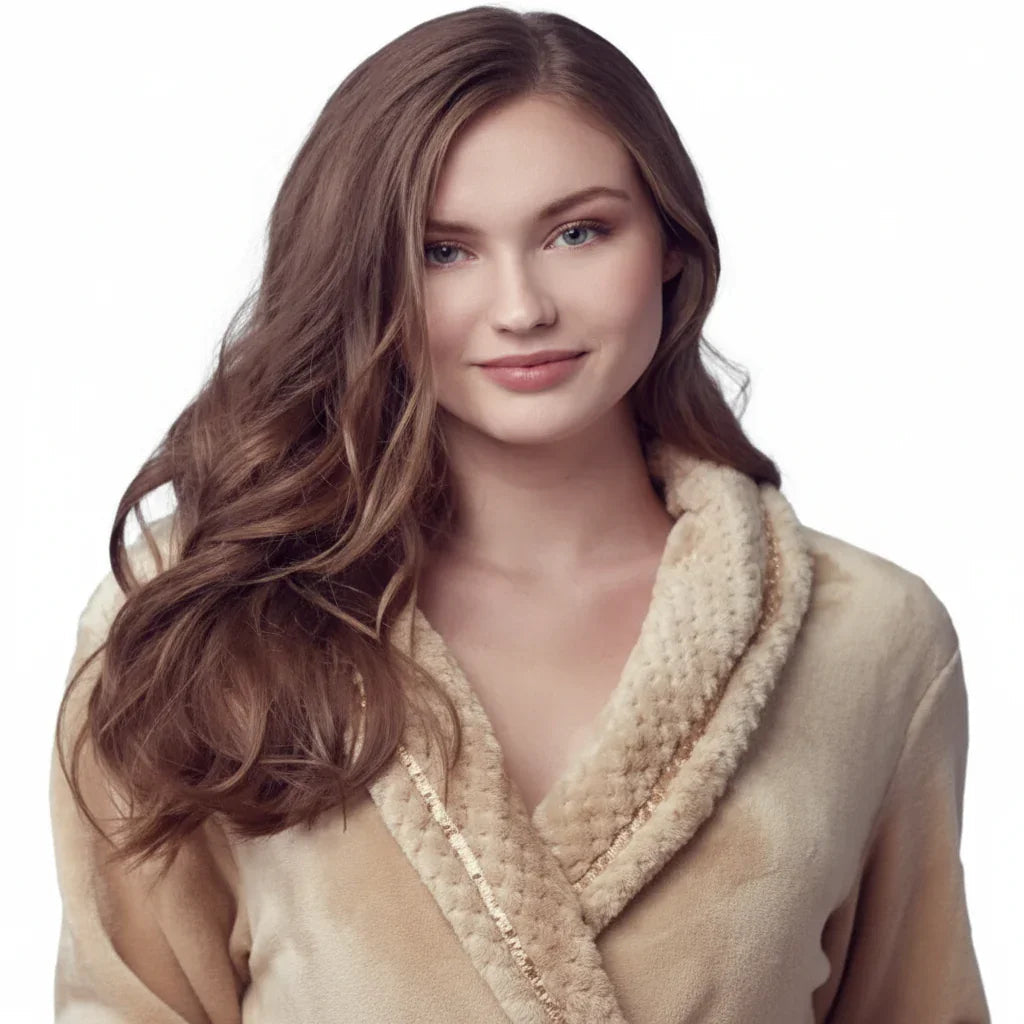 Bata de baño ultrasuave de felpa para mujer