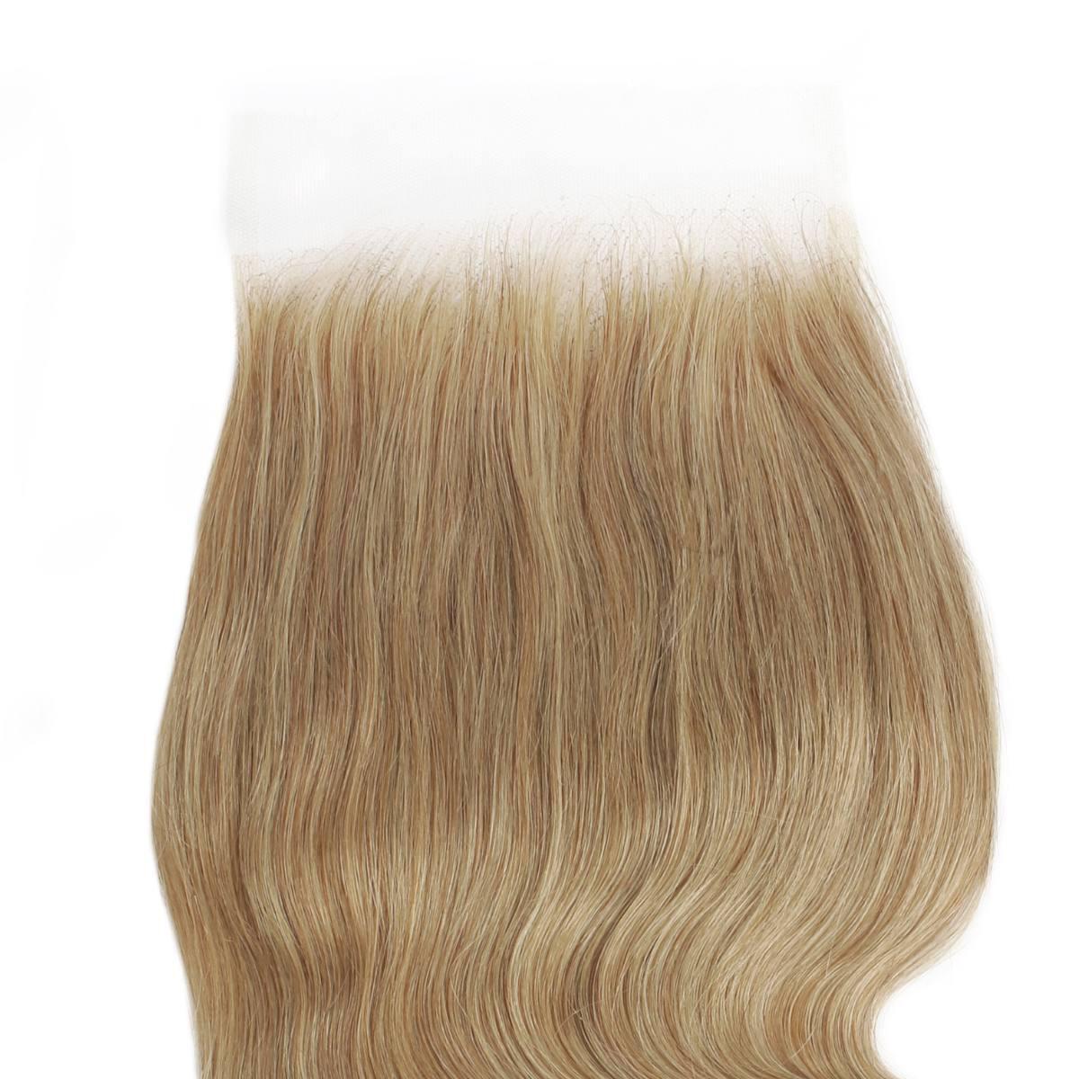 Cierre de cabello humano de encaje HD 5x5 ondulado miel rubia