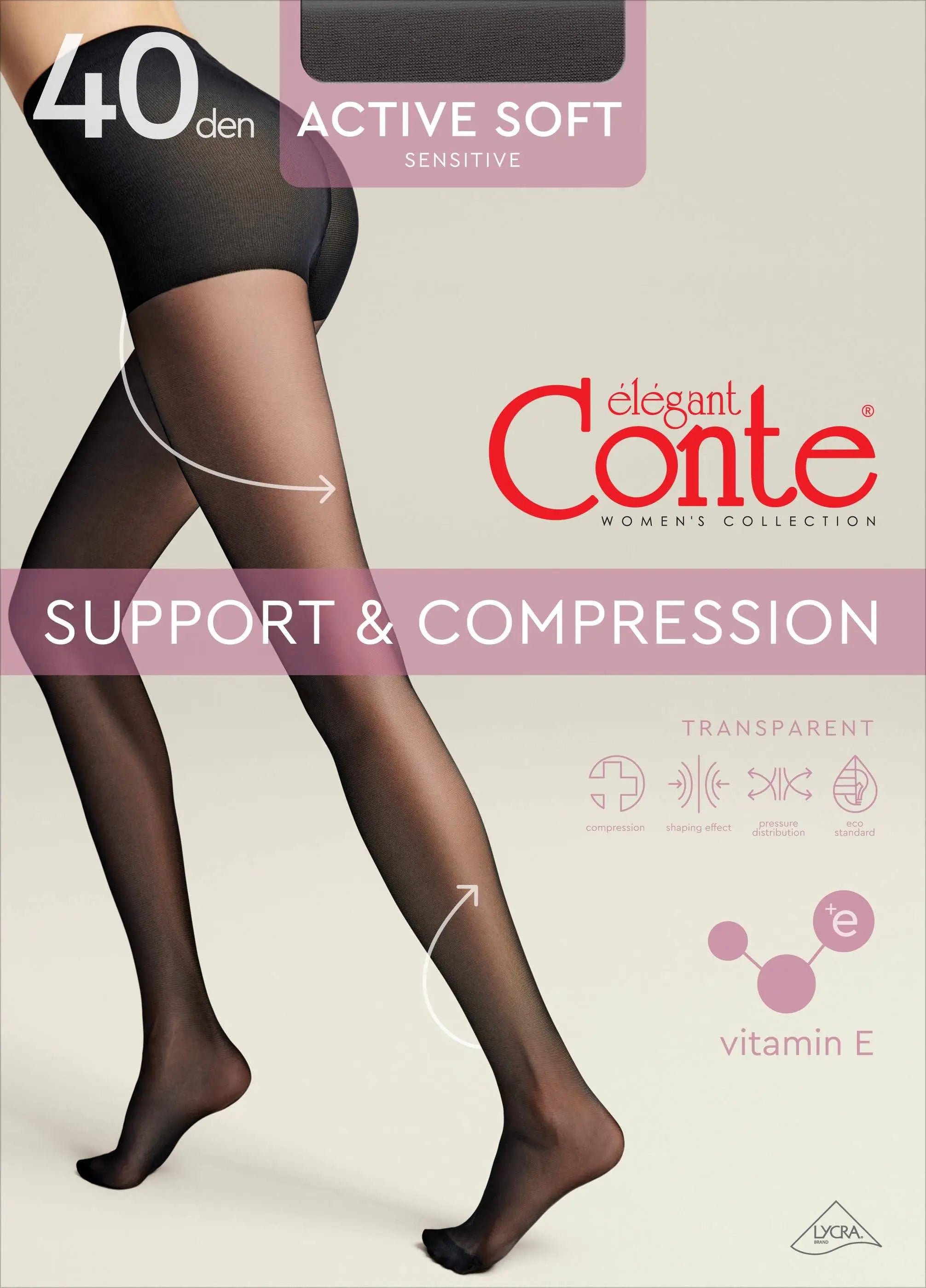 Medias Conte Active Soft 40 Denier - Soporte con efecto moldeador y Vitamina E