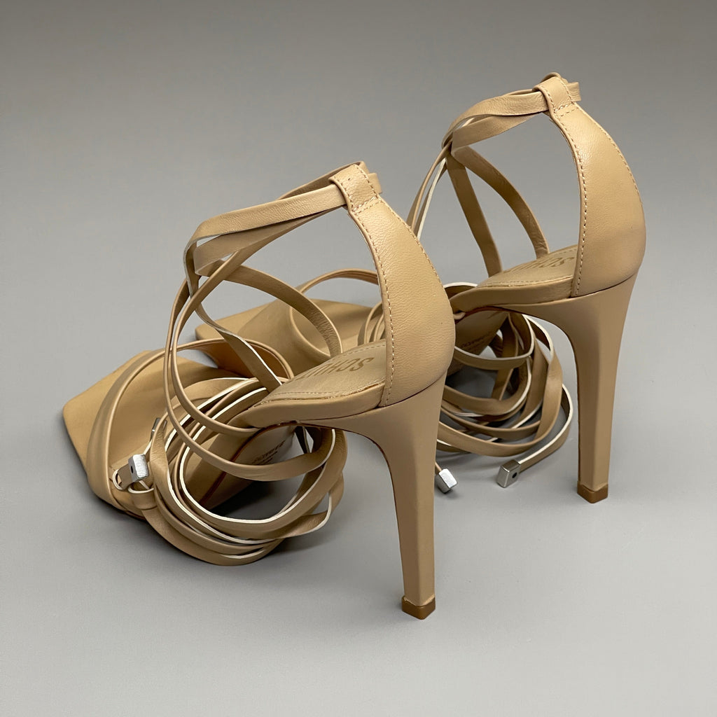 SCHUTZ Bryce Tobillera Sandalia de tacón alto de cuero para mujer Nude claro Talla 9B (Nueva)