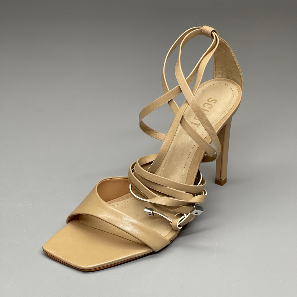 SCHUTZ Bryce Tobillera Sandalia de tacón alto de cuero para mujer Nude claro Talla 9B (Nueva)