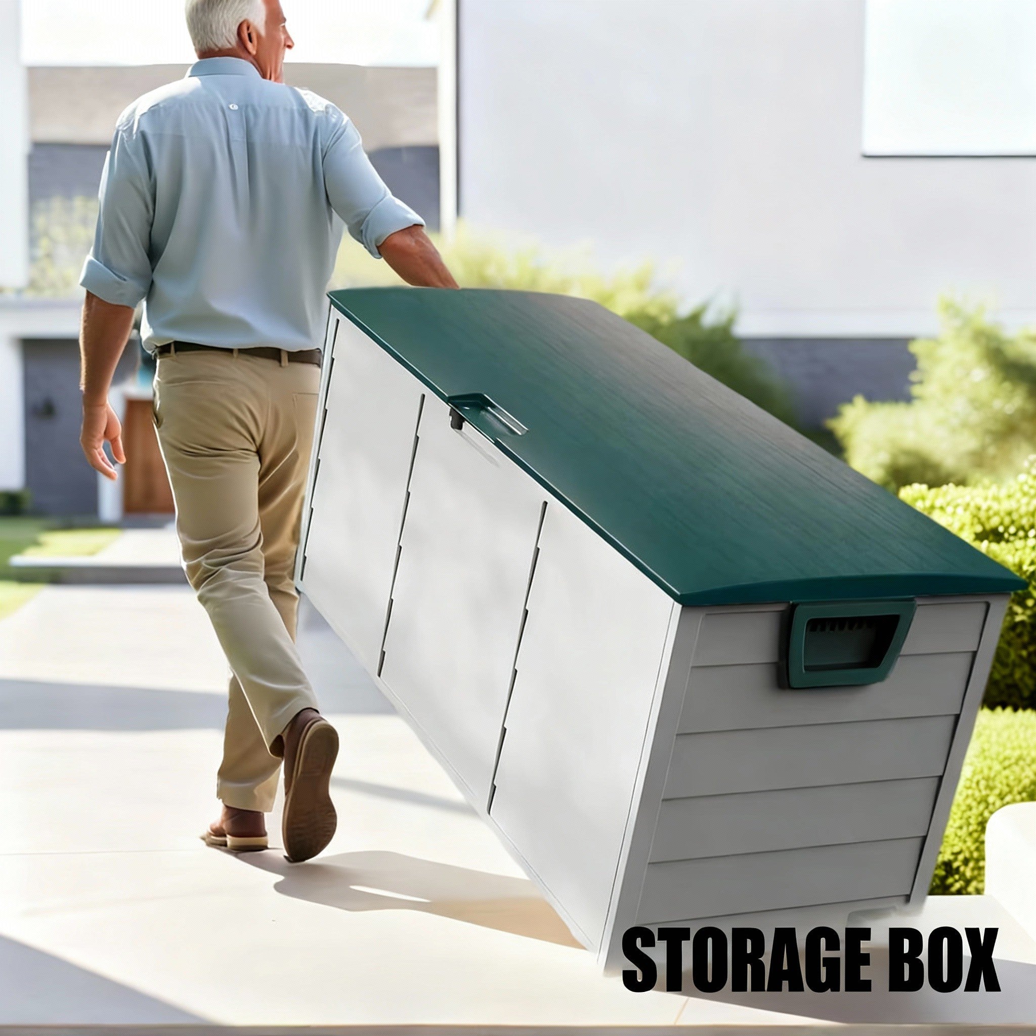 Arcón exterior de alta resistencia de 75 galones – Caja de almacenamiento para patio impermeable con tapa con bisagras, cerradura y fácil montaje