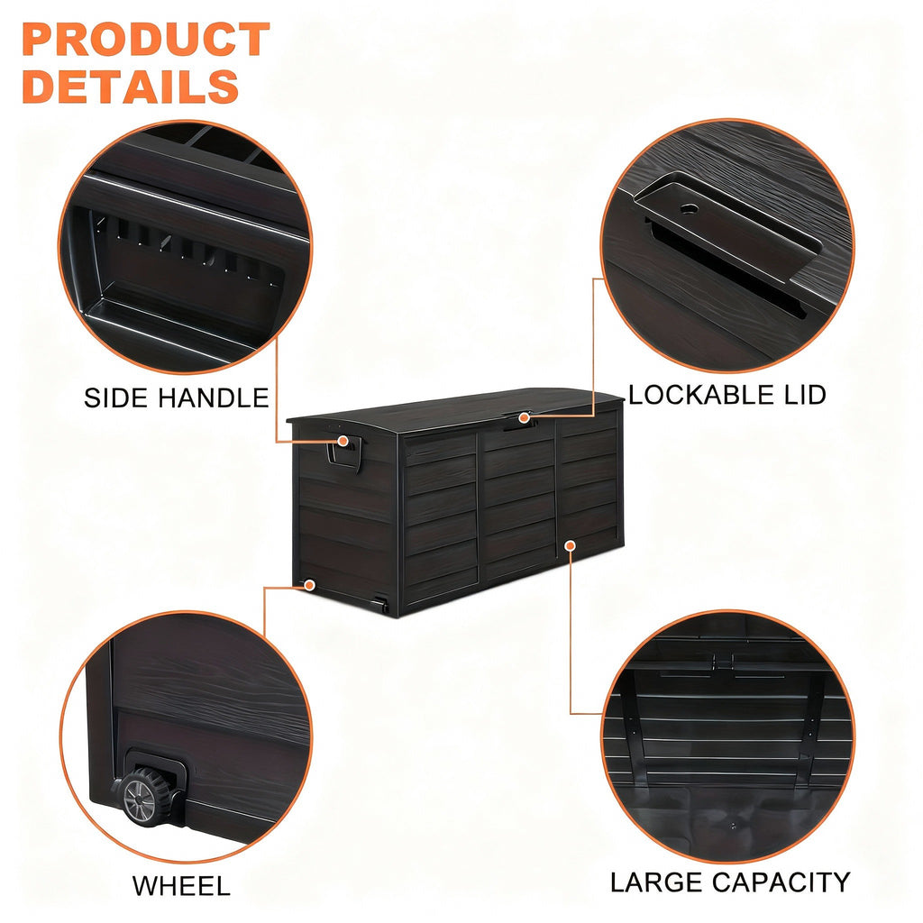 Arcón exterior de alta resistencia de 75 galones – Caja de almacenamiento para patio impermeable con tapa con bisagras, cerradura y fácil montaje