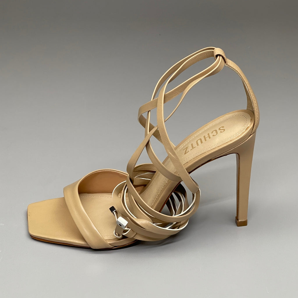 SCHUTZ Bryce Tobillera Sandalia de tacón alto de cuero para mujer Nude claro Talla 9B (Nueva)