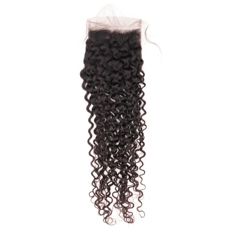 Cierre de cabello humano con encaje transparente 4x4 Kinky Curly