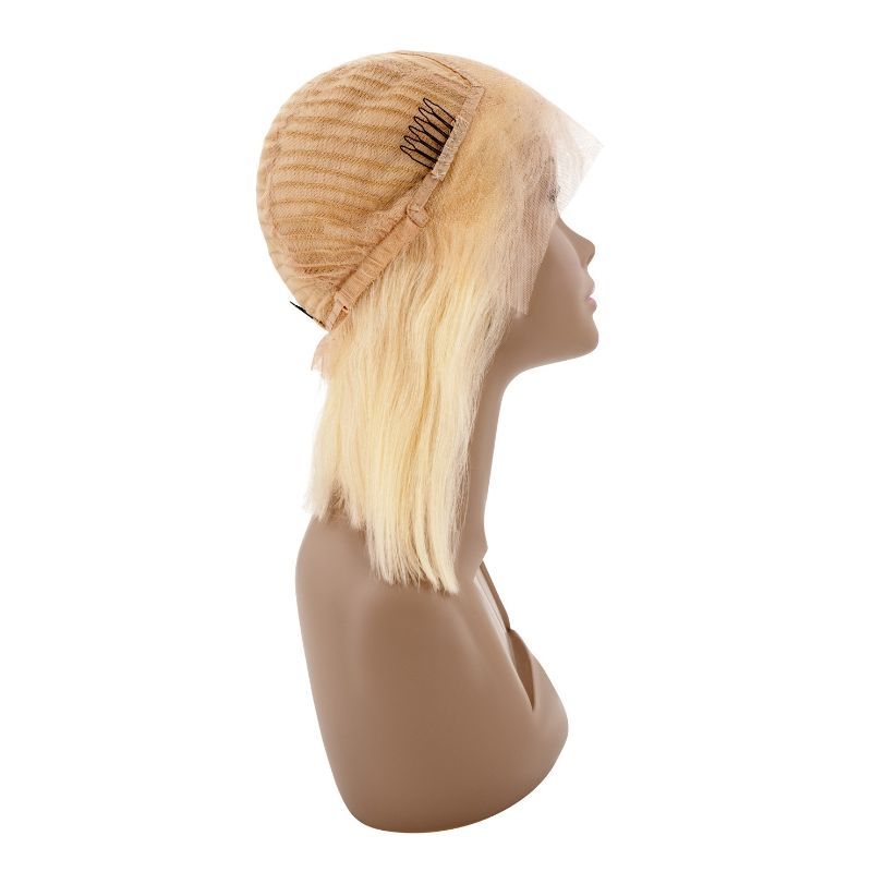 Peluca Bob Rubia Lisa de Pelo 100% Humano con Encaje Transparente 13x4