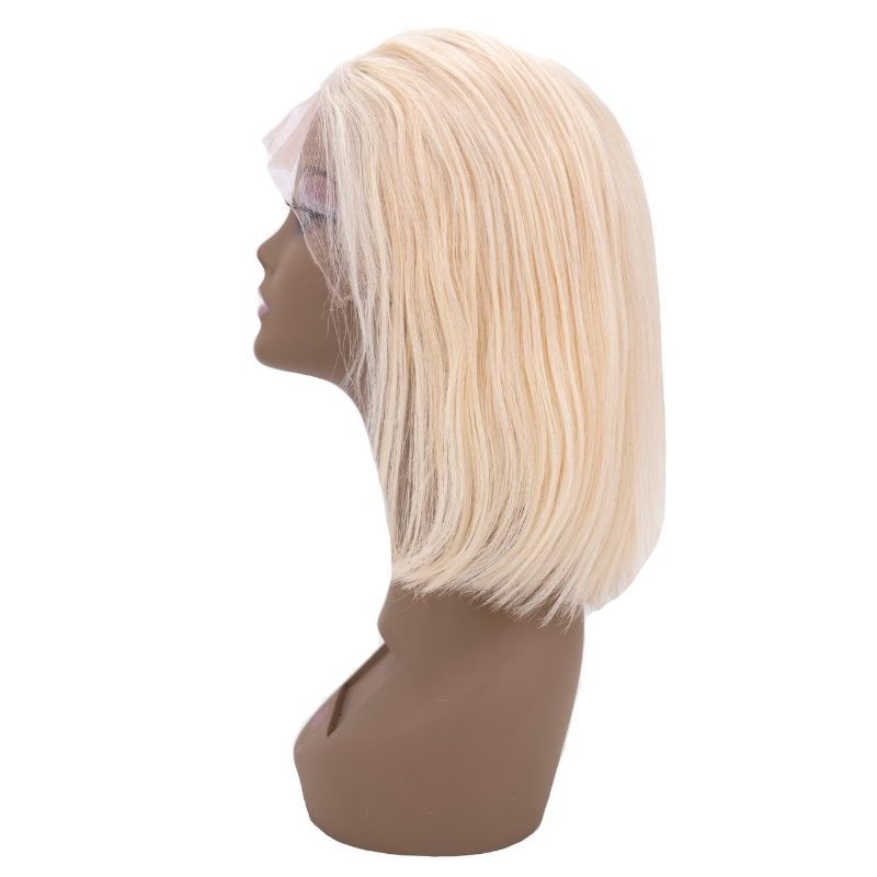 Peluca Bob Rubia Lisa de Pelo 100% Humano con Encaje Transparente 13x4
