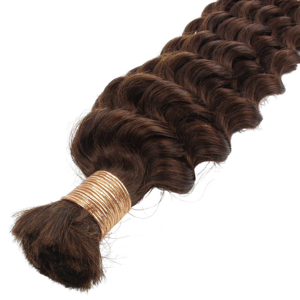 Cabello para trenzar humano 100% de onda profunda marrón medio, color 4, a granel