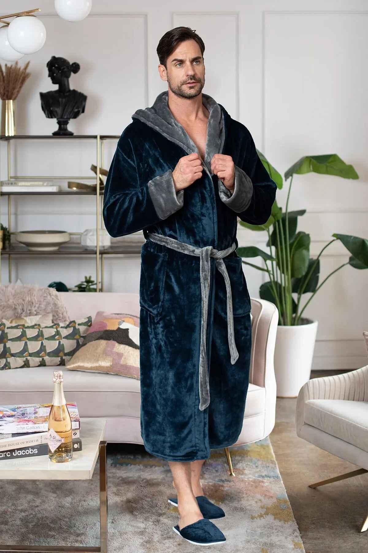 Bata de Hombre con Capucha – Confort de Felpa Ultra Suave para Uso Diario